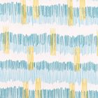 Tissu Coton Imprimé Frou-Frou Tokyo pétrole, jaune et beige sur fond Blanc - Par 10 cm