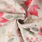 Tissu Toile de Coton  Céleste fleurs de poinsettias sur fond Ecru
