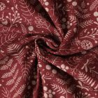 Tissu Toile de Coton Céleste végétaux d'hiver sur fond Bordeaux