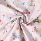 Tissu Popeline de Coton  Petit Rallye sur fond Crème