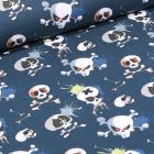 Tissu Coton MC Fabrics Têtes de mort énervés sur fond Bleu nuit