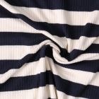 Tissu Jersey Viscose cotêlé Oréane rayures Bleu marine sur fond Blanc