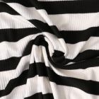 Tissu Jersey Viscose cotêlé Oréane rayures Noires sur fond Blanc