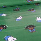 Tissu coton ciré de pluie imperméable Miffy Rain sur fond Vert