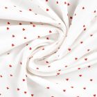 Tissu Jersey Coton Rosalie Petits coeurs framboise sur fond Blanc cassé