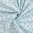 Tissu Coton imprimé Fleurs indiennes bleues sur fond Blanc