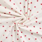 Tissu Jersey Coton Bord côte Coeurs rouges sur fond Ecru