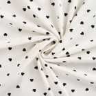 Tissu Jersey Coton Bord côte Coeurs noirs sur fond Ecru