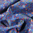 Tissu Voile de coton Sweet Flower Mary line sur fond Bleu