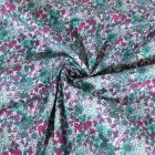 Tissu Voile de Coton digital Petites fleurs Vert émeraude et fuchsia sur fond Blanc
