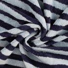 Tissu Micro Eponge Bambou rayures Lyo bleues marine sur fond Bleu clair