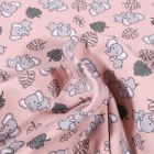 Tissu Jersey Coton Bio Eléphanteau et feuilles sur fond Rose - Par 10 cm