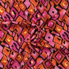 Tissu Viscose satiné Carreaux retro fuschia sur fond Noir