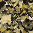 Tissu Viscose satiné Grandes fleurs aquarelles kaki sur fond Blanc