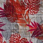 Tissu Viscose imprimé pied de poule Feuilles exotiques sur fond Blanc - Par 10 cm
