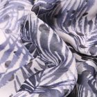 Tissu Mousseline Crépon  Feuilles et pois sur fond Bleu foncé