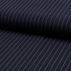 Tissu Gabardine légère et fluide  Rayures blanches sur fond Bleu marine - Par 10 cm