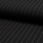Tissu Gabardine légère et fluide  Rayures blanches sur fond Noir - Par 10 cm