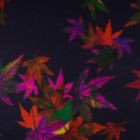 Tissu Caban Laine Feuilles fuchsia et orange sur fond Violet foncé - Par 10 cm