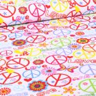 Tissu Bengaline Peace sur fond Blanc