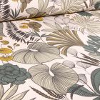 Tissu Toile de Coton Délisia vert sur fond Ecru