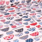 Tissu Coton imprimé Arty Bol ramen rouge sur fond Blanc