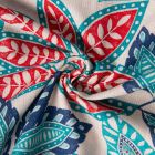 Tissu Toile Polycoton Sureau fleuris bleu sur fond Naturel