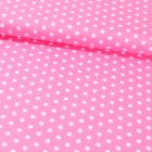 Tissu Coton Imprimé Etoiles 9 mm Blanches sur fond Rose - Par 10 cm