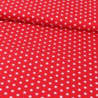 Tissu Coton Imprimé Etoiles 9 mm Blanches sur fond Rouge - Par 10 cm