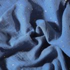 Tissu Double gaze Lina Pois dorés sur fond Bleu gris - Par 10 cm