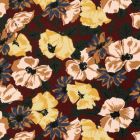 Tissu Viscose Twill Moses fleurs sur fond Bordeaux