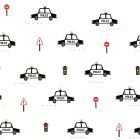 Tissu Popeline de Coton Voiture de police sur fond Blanc