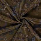 Tissu Jersey Viscose Aliénor motif paisley Marron sur fond Vert olive