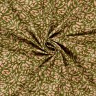 Tissu Sweat léger French Terry Margot extensible feuilles Kaki sur fond Ecru