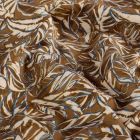 Tissu Sweat léger French Terry Marina extensible feuilles Ecru sur fond Marron