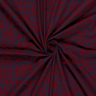 Tissu Sweat léger French Terry Emily feuillages stylisés Bordeaux sur fond Bleu nuit