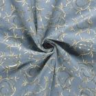 Tissu Chambray Polycoton Agnès broderie végétal Or sur fond Bleu clair