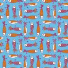 Tissu Popeline de Coton Sardines en Fête Poissons stylisés sur fond Bleu azur