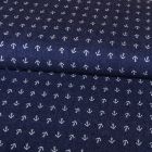 Tissu Chambray Ancres Blanches sur fond Bleu jean foncé - Par 10 cm