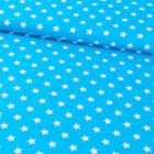Tissu Coton Imprimé Etoiles 15 mm Blanches sur fond Bleu Turquoise - Par 10 cm