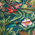 Tissu Toile extérieure imprimé Bora-Bora sur fond Bleu pétrole - Par 10 cm