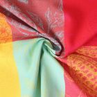 Tissu Jacquard Paloma damiers Jaune et Orange sur fond Bleu turquoise