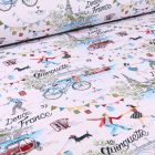 Tissu Jacquard Douce France Guinguette sur fond Blanc