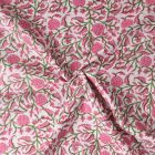 Tissu Voile de Coton Taj Mahal fleurs Roses sur fond Blanc