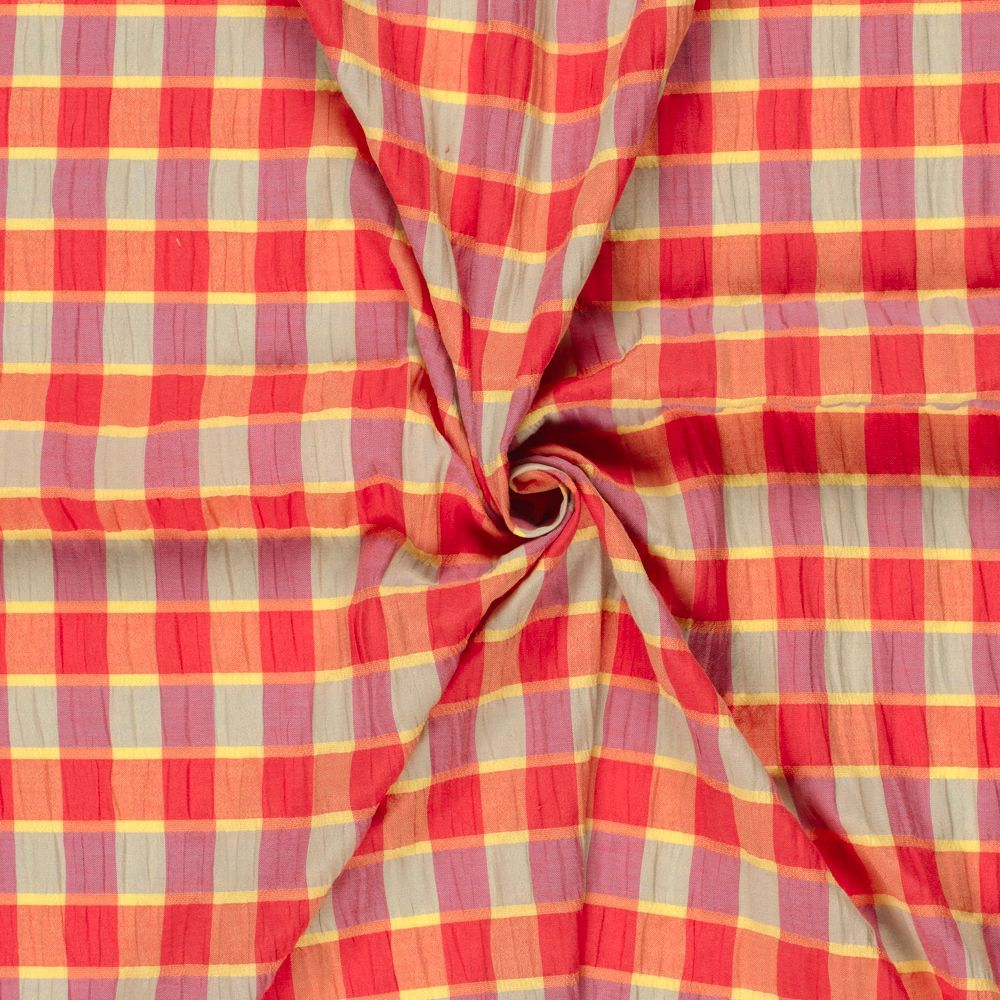 Coupon Tissu Madras Coton Jaune Et Rouge à Carreaux - Neuf, Idéal Pour Couture & Patchwork