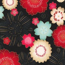 Tissu Robert Kaufman Satsuki Metallic Large Flower Blossom X10cm
