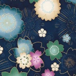 Tissu Robert Kaufman Satsuki Metallic Large Flower Jewel X10cm