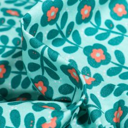 Tissu Coton Popeline Imprimé Liberty Fleurs Bleu Lagon, Blanc, Rouge, 1.45m De Large, 20m
