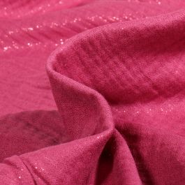 Tissu Matelassé Rose Fuchsia à Paillettes Et Motifs Floraux - Coton - 3 Yards (env. 2,74m) - Neuf