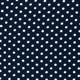Coupon Tissu Viscose Souple - Motif Pois Marine Sur Fond Blanc Cassé - 1,40 X 0,50 M